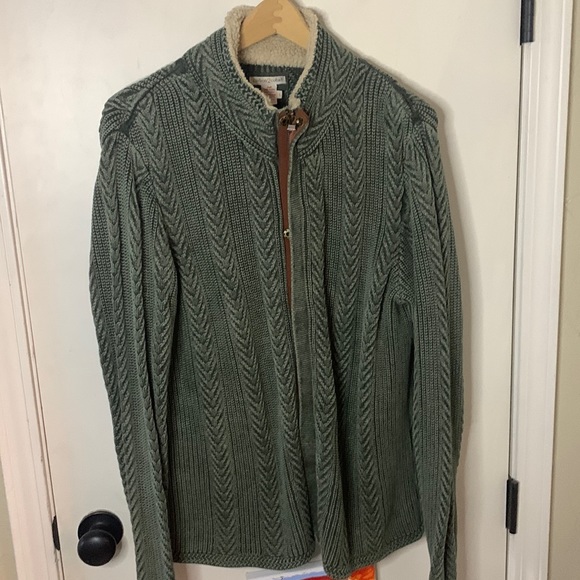 Zip Up Cable Sweater with Sherpa Collar ~ Carbon2Cobalt - Picture 1 of 2